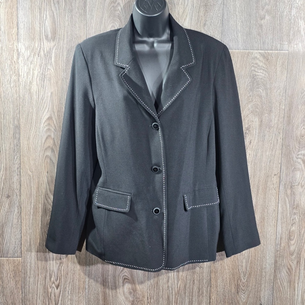 Sag Harbor Vintage 90s Blazer Jacket‎ Black White Stitching Classic Career